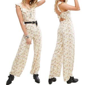 Denim & Supply Ralph Lauren Floral Print Tie-Back Wide-Leg Jumpsuit in Ivory